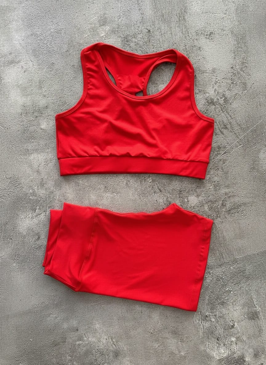 Conjunto deportivo 'Rojo Dinámico' de top y short lisos en color rojo vibrante